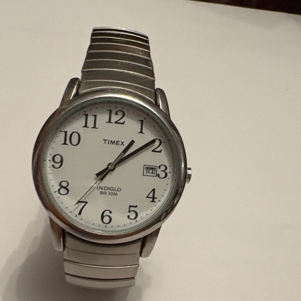 Timex Silver Case Watch with White Dial
